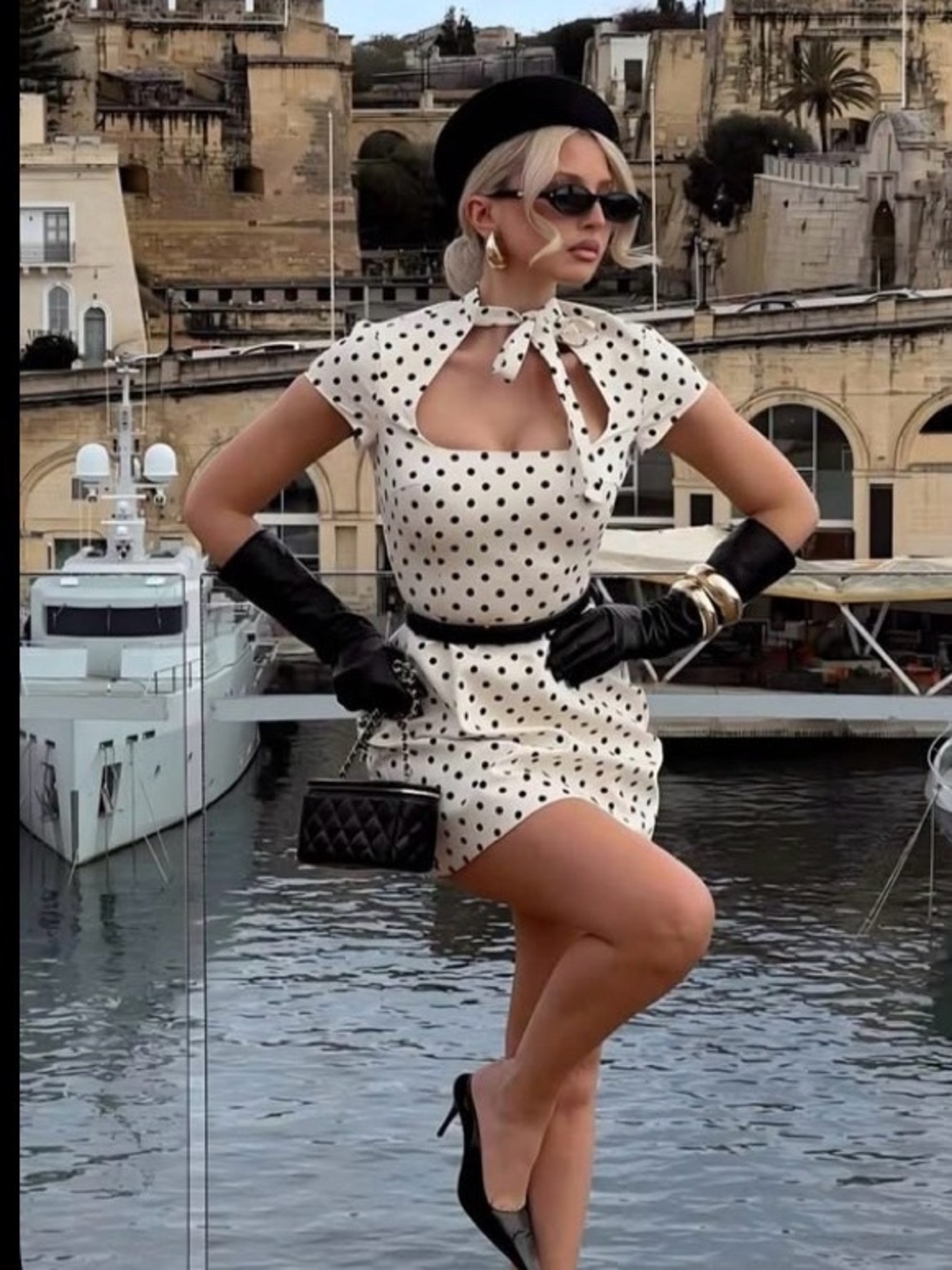 Zara Cream Polka Dot Mini Dress with Neck Tie - Picture 2 of 2